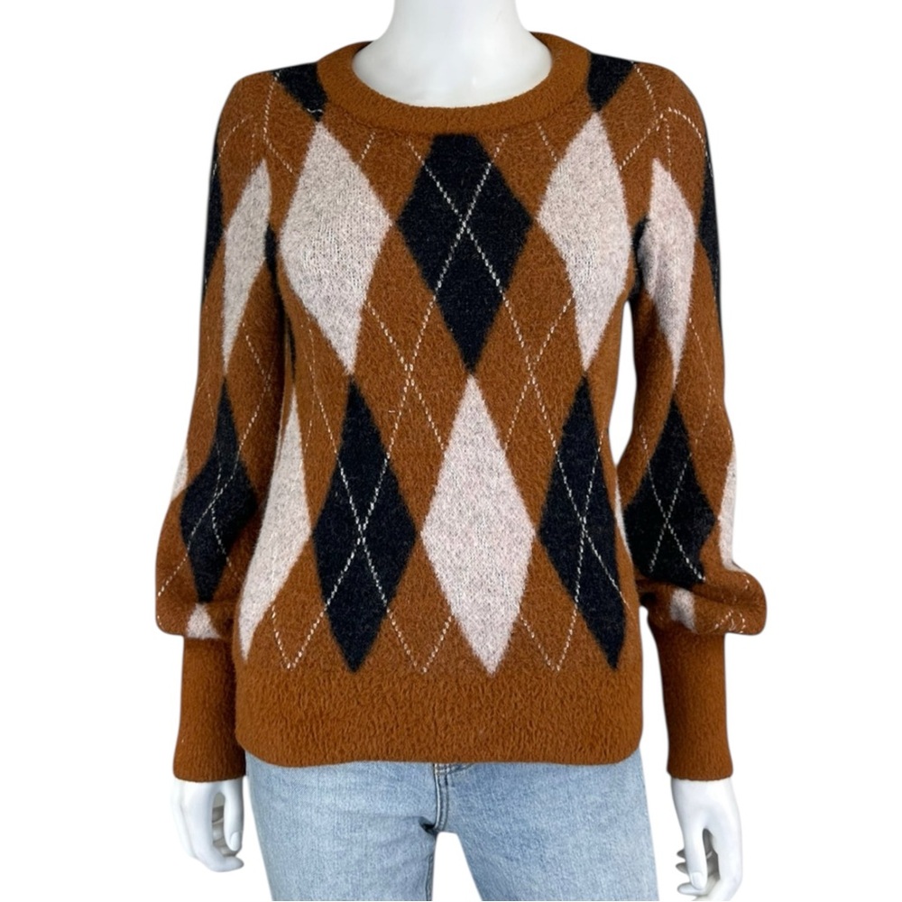 Evereve Brown and Black Argyle Sweater